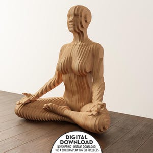 Plano CNC paramétrico de postura de yoga, modelo de corte en rodajas, plano de carpintería para bricolaje, archivo de corte DXF, archivo digital de corte CNC, torso de mujer