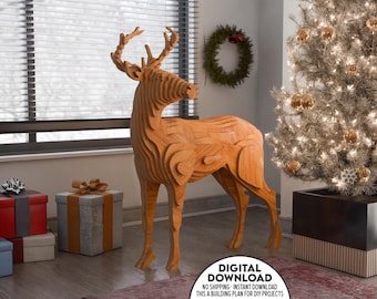 Christmas Deer CNC Cut Plan: Christmas Decoration DXF Files (Digital Download)