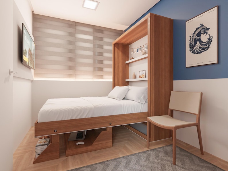 Plano de cama plegable DIY con escritorio y estantes (Guía imprimible en PDF) imagen 7