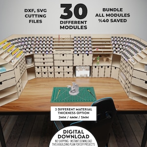 Bundle Modular Hobby Workshop Table Organizer Boxes, 30 Modules Bundle, Laser Cutting DXF SVG Files, DIY Modular Workshop Boxes For Hobby