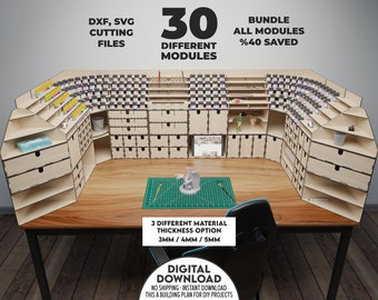 Bundle Modular Hobby Workshop Table Organizer Boxes, 30 Modules Bundle, Laser Cutting DXF SVG Files, DIY Modular Workshop Boxes For Hobby