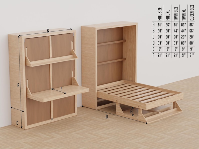 DIY Murphy Bed Plan: Alle Sizes with Schreibtisch & Regale Vertikal (PDF Printable Guide) Bild 9