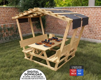 Covered Picnic Table Woodworking Plans | Pergola Garden Bench DIY PDF