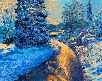 Winter Village Canvas Print: Twilight Snow Landscape