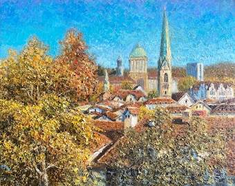 Zurich Autumn Cityscape: Palette Knife Impressionist Oil Painting (20x16)