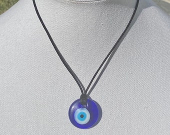 Unisex Blue and White Fused Glass Pendant Necklace Blue Glass Necklace Pendant Hippie Necklace Boho Necklace Dichroic Accent Necklace