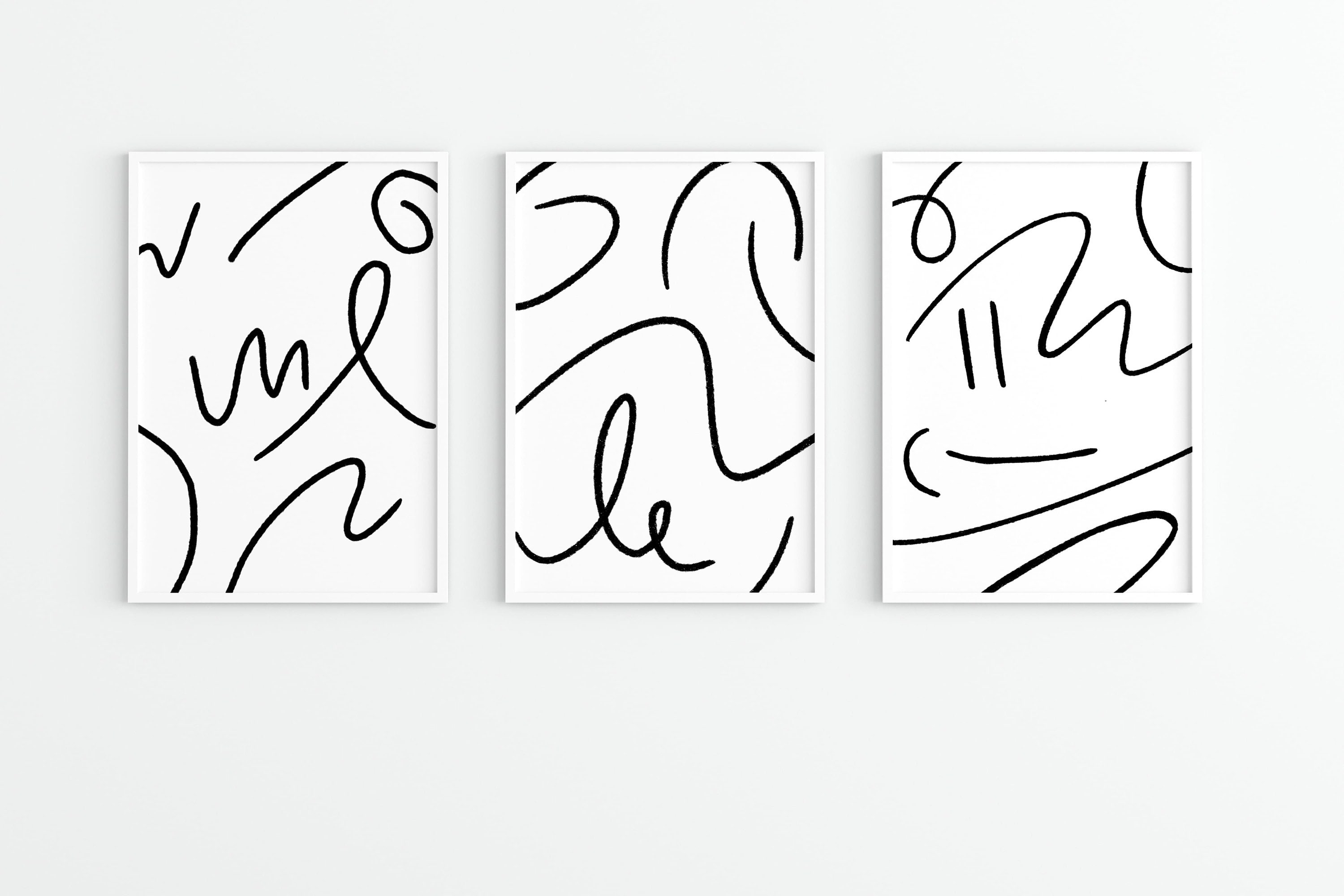 Set of 3 Prints Line Wall Art Modern Art Black&white Art Etsy UK