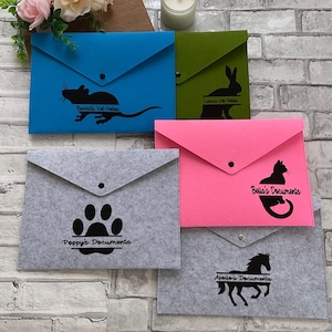 Bolsa personalizada para documentos de mascotas A4, carpeta de fieltro, organizador práctico para el hogar, portadocumentos de lujo, regalo para nueva mascota, documentos veterinarios
