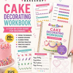 Cake Decorating Workbook for Beginners | 20+ Printable Practice Sheets | Buttercream Piping Guide | Digital Download | Cake Decorating Guide