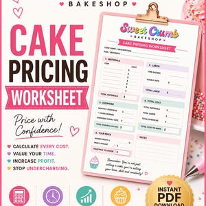 Cake Pricing Worksheet | Cake Pricing Calculator | Home Bakery Pricing Guide | Cake Business Printable | Bakery Profit Calculator | Instant