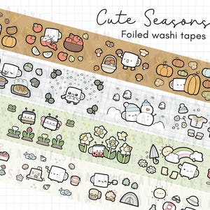 CUTE SEASONS Washi Tape mit foliertem 20 mm Washi Tape - Herbst/Winter/Frühling/Sommer Doodle Washi Tape für deine Journals und Planer