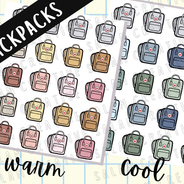 BACKPACK sticker sheet - Kanken inspired backpack stickers in 2 colour palettes, for your planners and journals