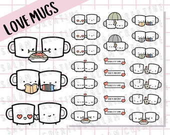 Foglio di adesivi LOVE MUGS - adesivi a tema coppia/relazione con simpatici personaggi per i tuoi pianificatori e diari