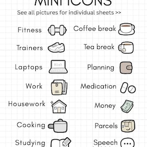 MINI ICONOS pequeñas pegatinas para planificador diario