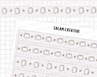 Kaffee Washi Streifen Sticker Blatt dekorative handgezeichnete Illustrationen Kaffee Themen für deinen Planer und Journal