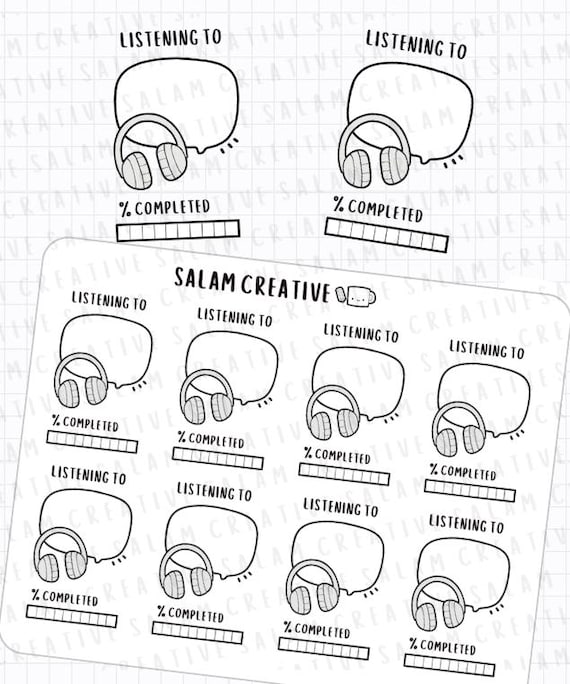 Listening progress sticker sheet - headphone audiobook podcast media content tracker stickers for your planner and journal