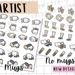 Foglio di adesivi ARTISTA - Tazza per artisti personaggio/materiale artistico pittura inchiostro schizzo foglio di adesivi a tema per il tuo planner e diario