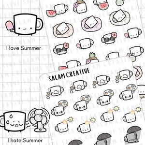 Hojas de pegatinas de VERANO: me encanta/lo odio: diversión navideña, pegatinas con temática de otoño que faltan para tu diario y agenda