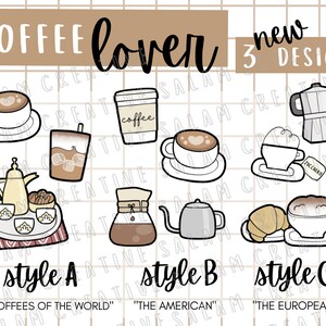 Hoja de pegatinas COFFEE LOVER: ¡Todas las pegatinas de café: desde espresso hasta estilo Starbucks! Diseñadas para tus agendas y diarios.
