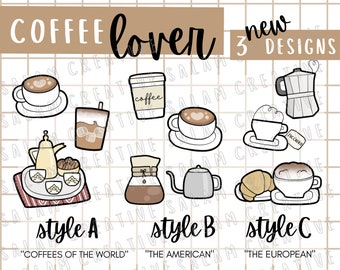 Sticker sheet COFFEE LOVER - ALL the coffee stickers: espresso to Starbucks style! designed for your planners and journals
