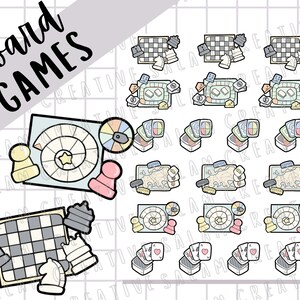 Hoja de pegatinas de JUEGOS DE MESA: noche de juegos, ajedrez, cartas, monopolio, pegatinas de juegos familiares para tu planificador y diario