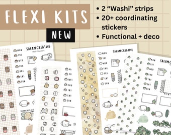 Foglio di adesivi FLEXI KIT - adesivi coordinati funzionali e decorativi per pianificazione e journaling - Scegli il tuo tema - adatto al cugino Hobonichi e altro ancora