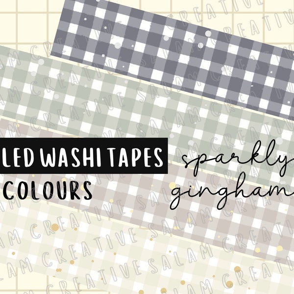 Washi tape SPARKLY GINGHAM foiled 15mm- 4 muted colours with a touch of bling -  ideal for collage and layering in your journals and planner