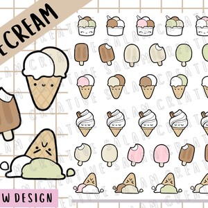 Hoja de pegatinas HELADO: lindas pegatinas de comida de verano con forma de helado para tus agendas y diarios