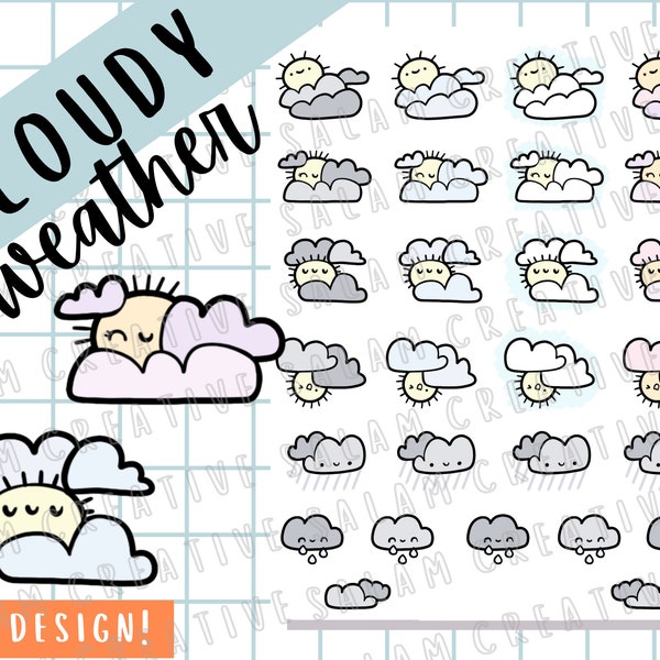 CLOUDY WEATHER sticker sheet - clouds/ weather themed stickers for your planner and journal