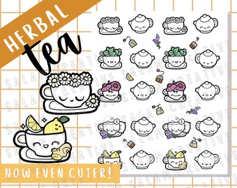 Herbal tea sticker sheet - tea themed cuteness for your planner, Hobonichi and bullet journal