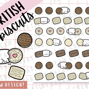 Britische Kekse Aufkleberbogen - Cookie thematische Planer Aufkleber - süße Becher Charaktere, ideal für Hobonichi, Bullet Journal und alle Planer!