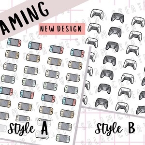 Foglio di adesivi a tema gaming - console portatile/switch, controller PS, simpatici scarabocchi di videogiochi per la tua agenda e il tuo diario