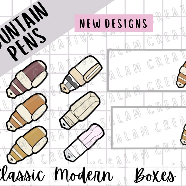 Fountain pens stickers - 3 DESIGNS! - modern, classic and functional boxes for your planner, journal or bullet journal!