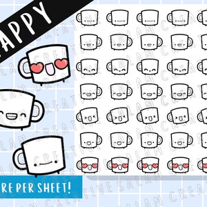 Folha de adesivos para canecas de café felizes - adesivos para planejadores - sentimentos - adesivos de personagens - ideal para hobonichi