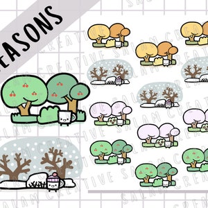 Folha de adesivos SEASONS - Adesivos da natureza de outono, inverno, primavera e verão para seus planejadores e diários