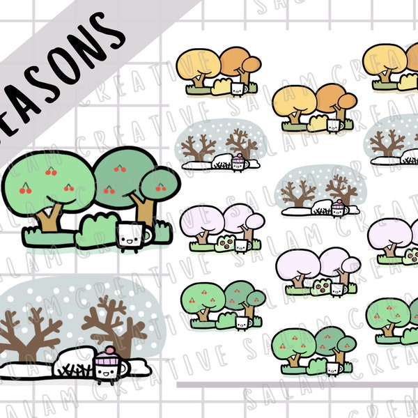 SEASONS Stickerbogen - Herbst, Winter, Frühling und Sommer Natur Sticker für Ihre Planer und Journals