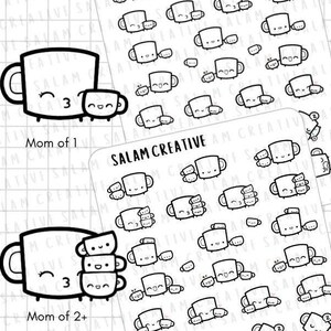 Stickervel MOM LIFE - 2 ontwerpen - stickers met familiethema, schattige personages voor je planner, dagboek, Hobonichi enz.