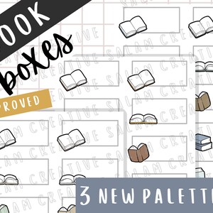 Foglio di adesivi BOOK BOXES - 3 nuove tavolozze di colori - libri, adesivi a tema studio - diario di lettura per bibliofili
