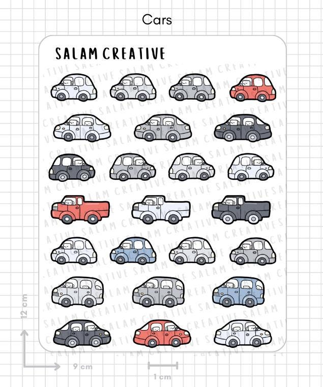 CARS Sticker Sheet - Car Truck Mini Van Themed Stickers for Your ...