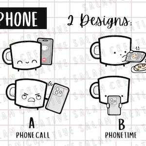 Hojas de calcomanías para TELÉFONOS: 2 diseños: teléfono celular móvil, llamada telefónica, garabatos con temas de tiempo de pantalla para sus agendas y diarios