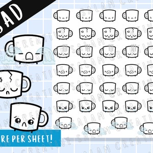 Hoja de calcomanías para tazas de café tristes - calcomanías para planificadores de decoración - ideales para hobonichi o bullet journal - calcomanías de personajes con sentimientos