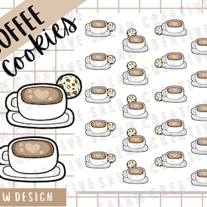 Foglio di adesivi CAFFÈ E BISCOTTI - tazze da caffè, bevande accoglienti e simpatici adesivi per biscotti per i tuoi planner e diari