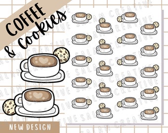 COFFEE AND COOKIES Stickerbogen - Kaffeetassen, gemütliche Getränke und süße Kekse Aufkleber für deine Planer und Journals