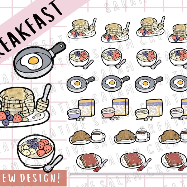 BREAKFAST STICKER sheet - pancakes, cereal, eggs... brekkie food themed stickers for your journal and planner
