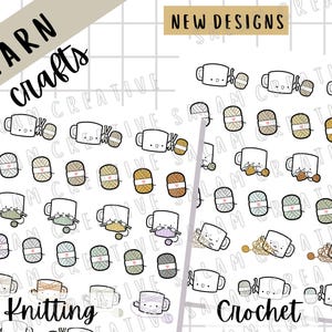 Hojas de pegatinas de YARN CRAFTS: pegatinas con temas de tejido y crocket para tu agenda y diario
