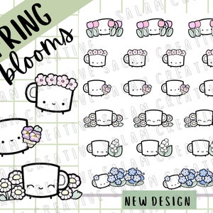 FRÜHLINGSBLÜTEN Stickerbogen - Blumen, Gartenarbeit, niedliche Natur Themen Aufkleber für deinen Planer und Journal