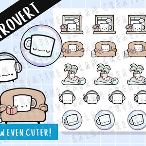 Foglio di adesivi INTROVERSO - NUOVO DESIGN! - Adesivi per il tempo da soli, i limiti, la bassa autonomia sociale per le tue agende e i tuoi diari!