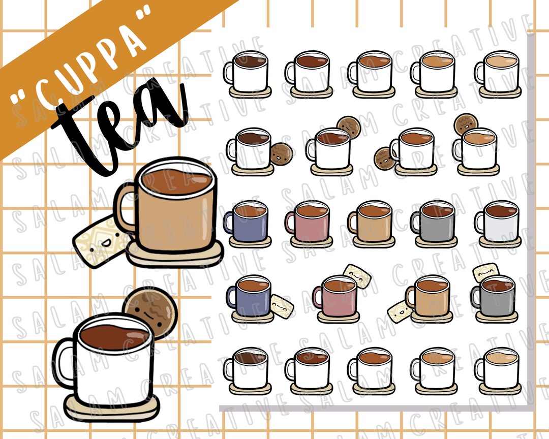 HAVE A CUPPA Sticker Sheet - Tea Themed, Cosy Mugs Stickers for Your ...