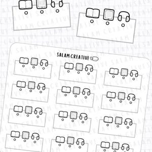 Media tracker sticker sheet- reading listening book audiobook podcast content tracking box stickers for your planner and journal image 1