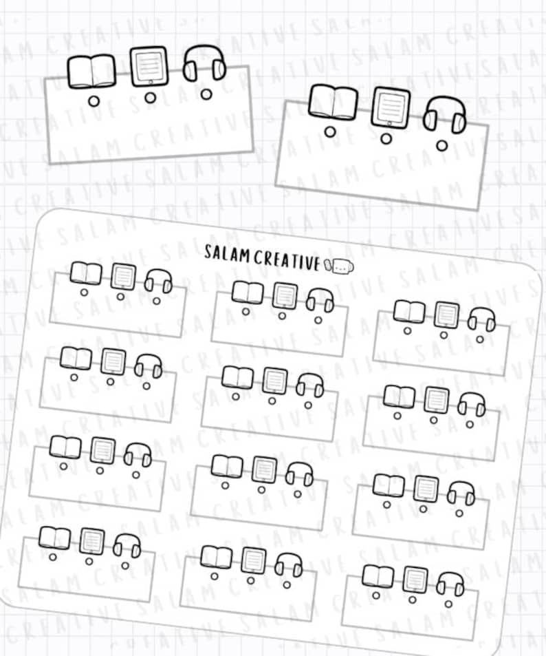 Media tracker sticker sheet- reading listening book audiobook podcast content tracking box stickers for your planner and journal image 1